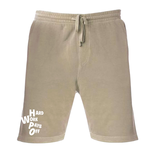 Sandstone Shorts with Hard Work Pays Off Embroidery