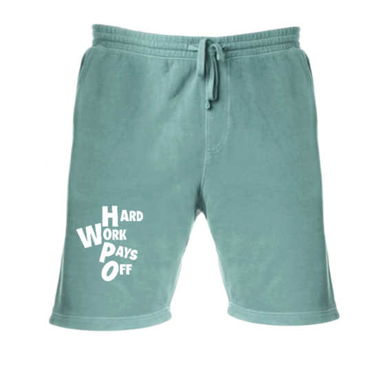 Alpine Green Shorts with Hard Work Pays Off Embroidery